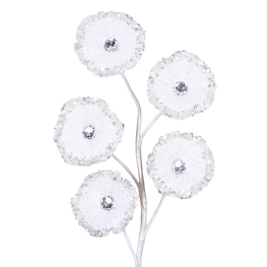 White crystal trumpet floral spray with faceted crystals.
