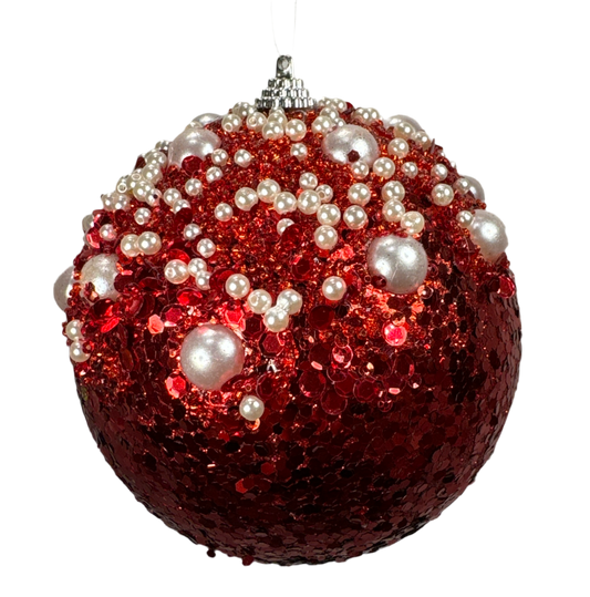 5" Red Pearl Sequin Ornament