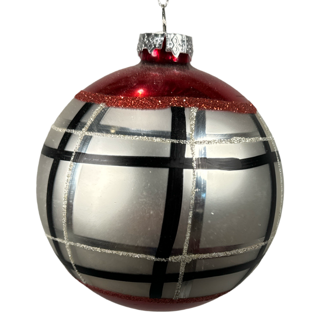 Red glass plaid ornament, 4-5 inch, for Christmas tree decorating