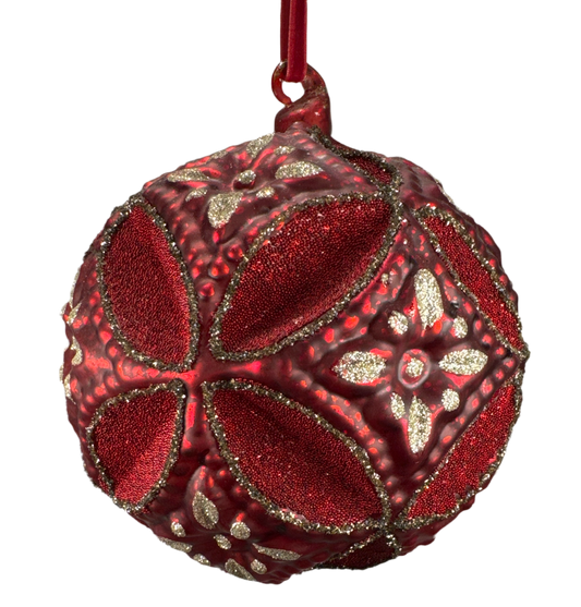 6" Red Relief Glass Ornament