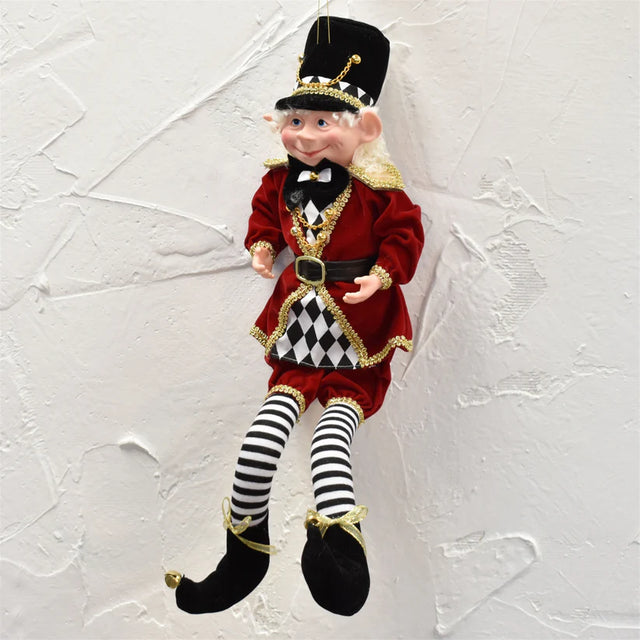 Black red elf whimsical nutcracker, 20 inch, for Christmas decorating