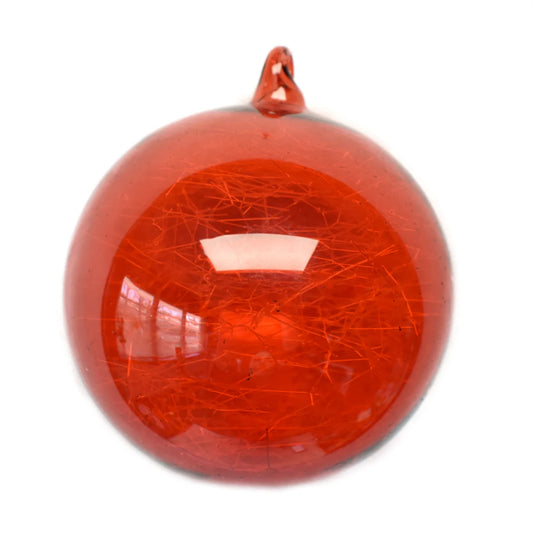 4" Red Tinsel Glass Ball Ornament