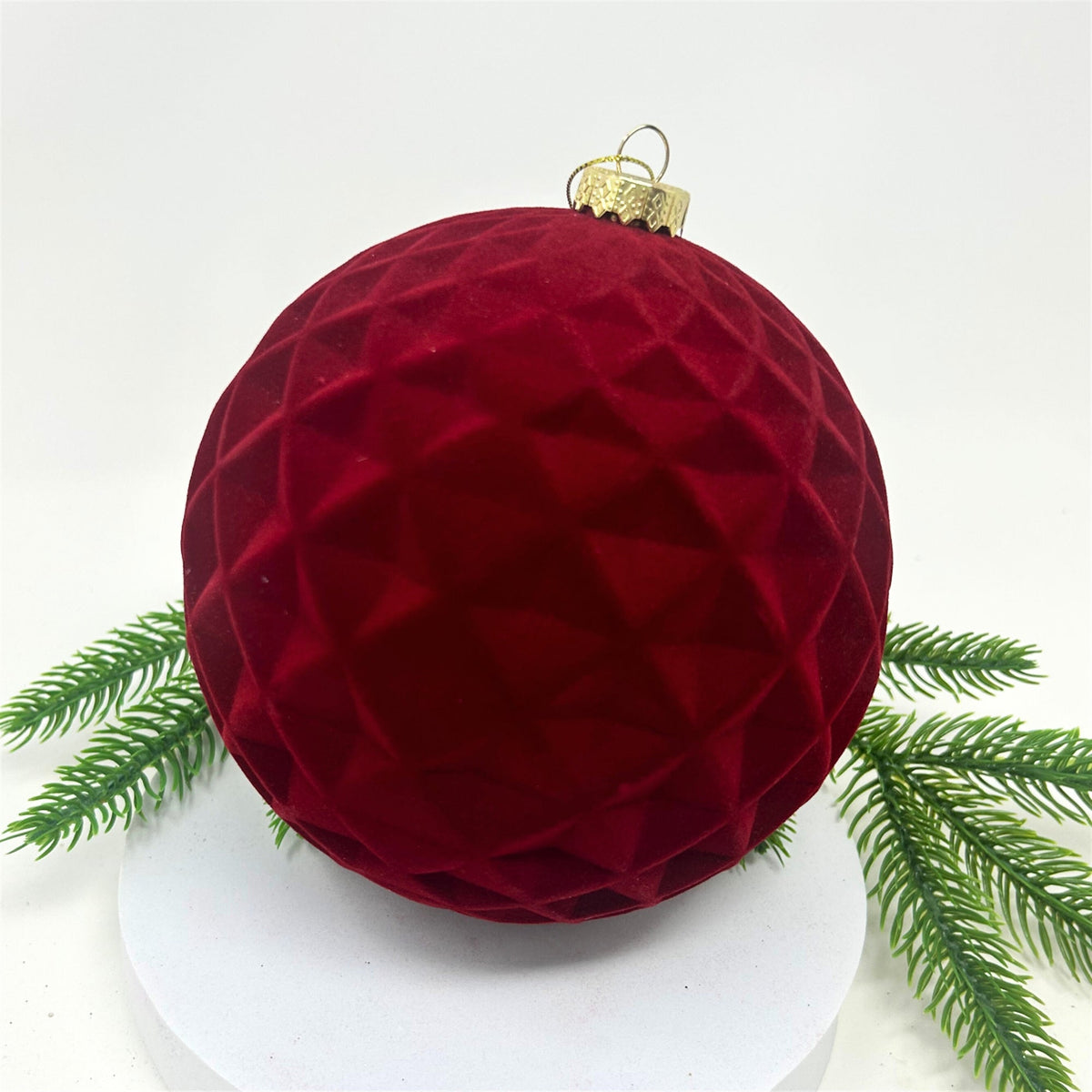 6" Crimson Flocked Diamond Ball Ornament