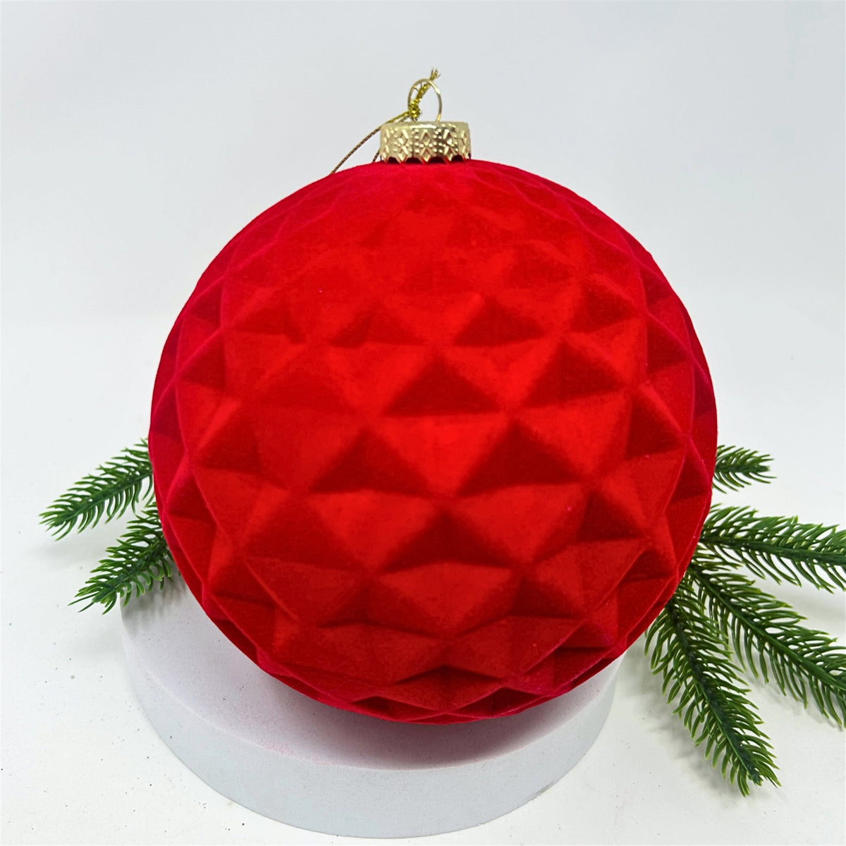 6" Red Flocked Diamond Ball Ornament