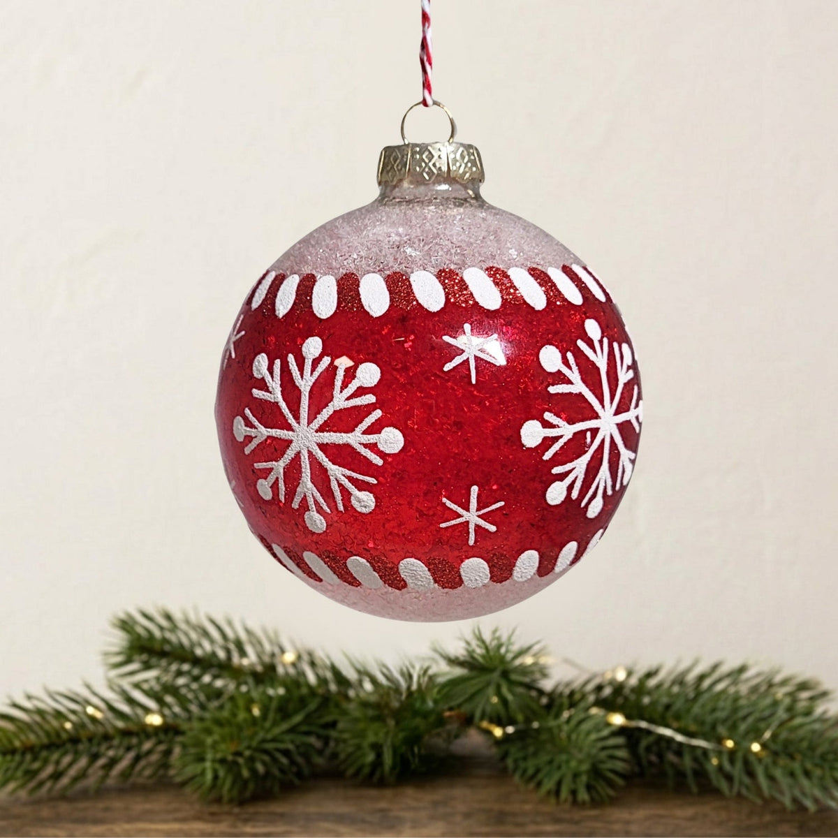 4" Red Velvet Gem Snowflake Ball Ornament