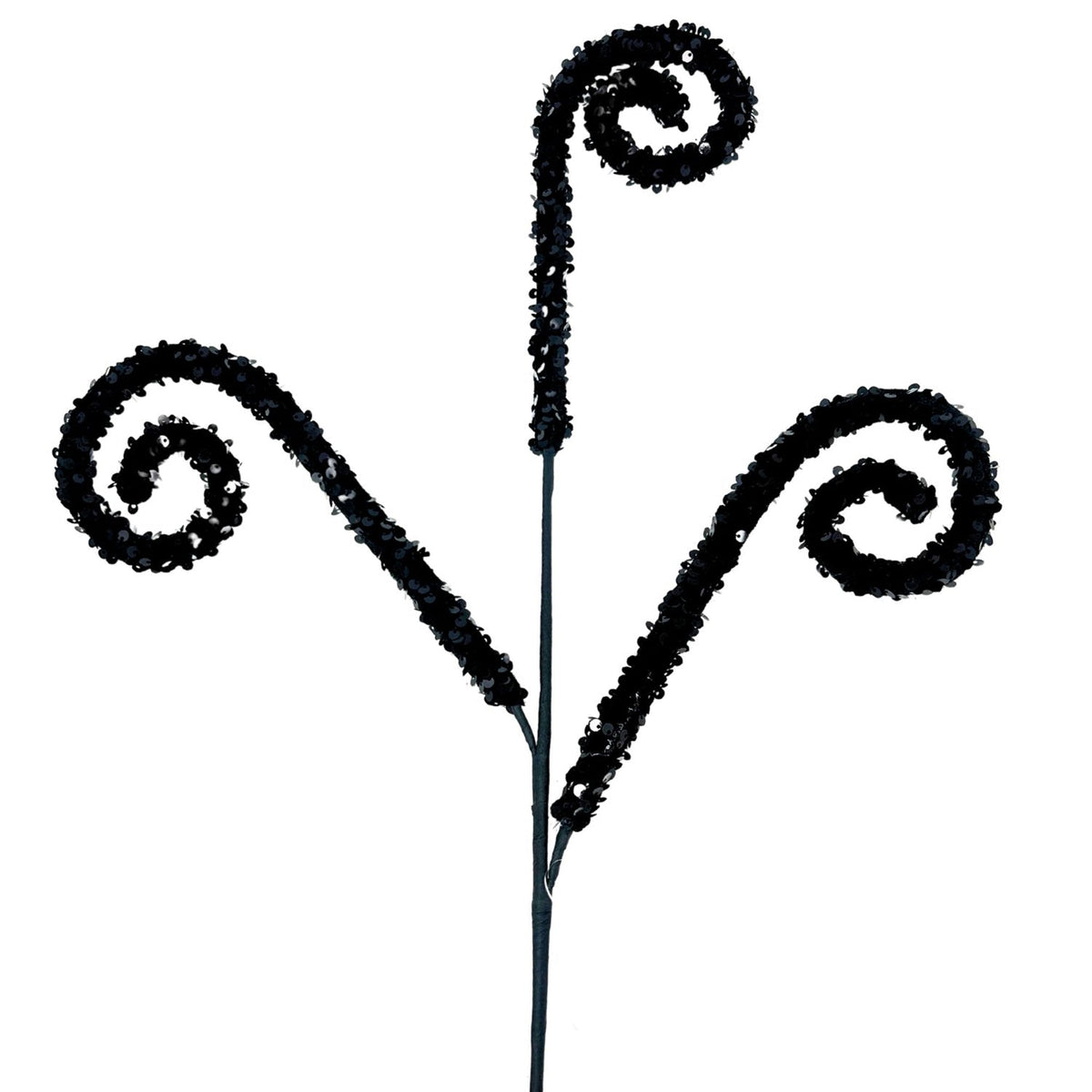 Black swirl branch spray with a sculptural form.