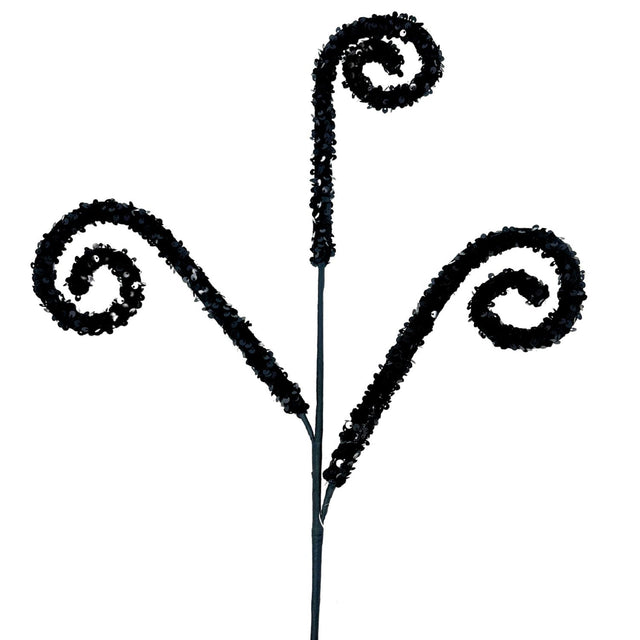 Black swirl branch spray with a sculptural form.