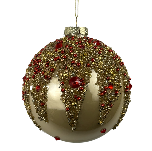 4" Gold Red Gem Glass Ornament