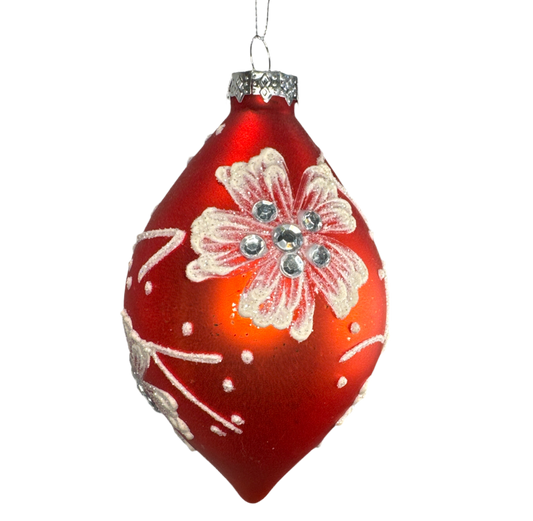 5" Finial Red White Glass Ornament