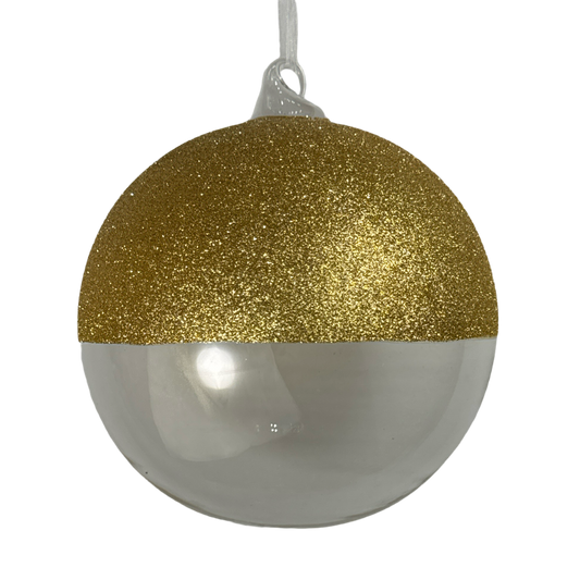 6" Gold Glitter Clear Glass Ball Ornament