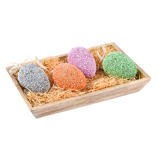 Set/4 4" Beaded Eggs Multicolor