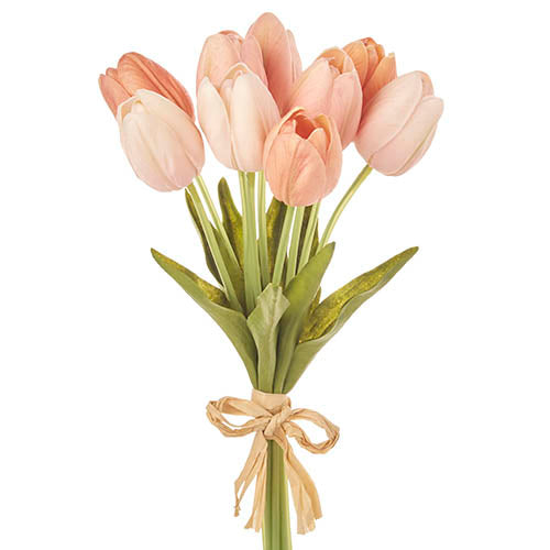 Pink orange stem with tulip bundle/9 pink orange detail.