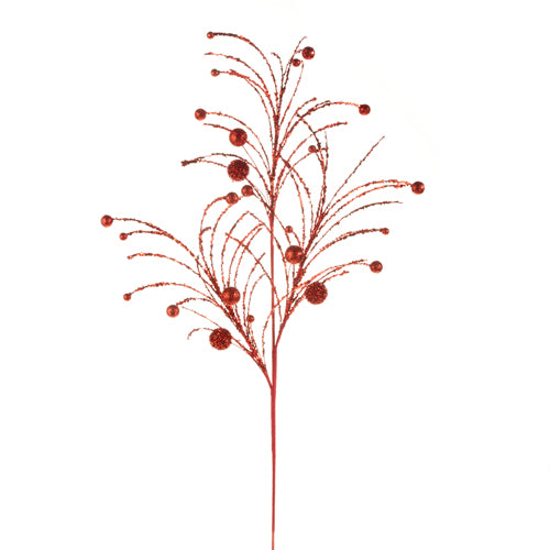 Red glittered ball spray with clustered balls.