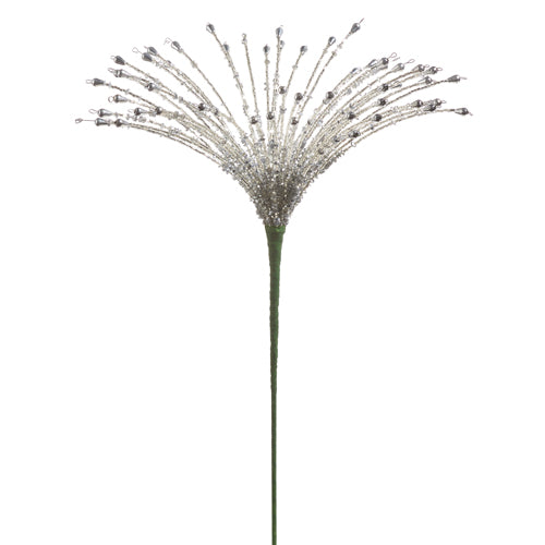 Silver beaded pick with clustered bead sprays.