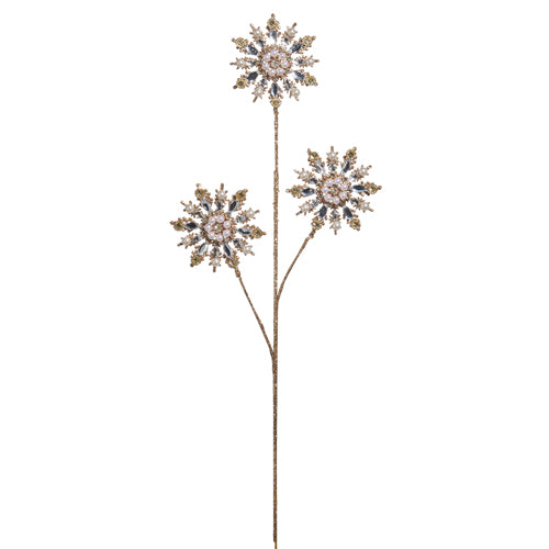 Gold pearl gem snowflake spray with beaded glittered detail.