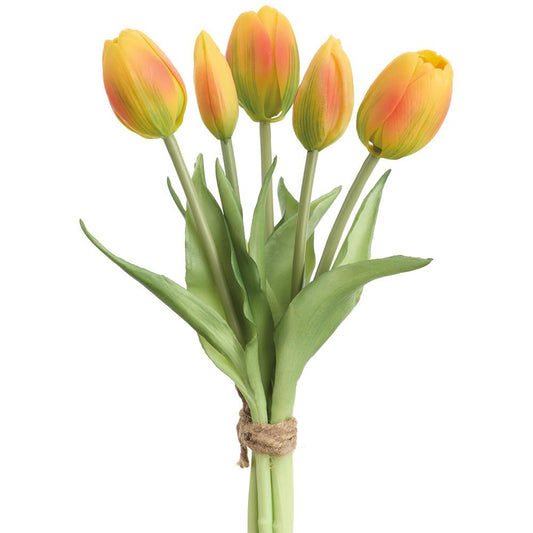 10" Tulip Bouquet Orange Real Touch