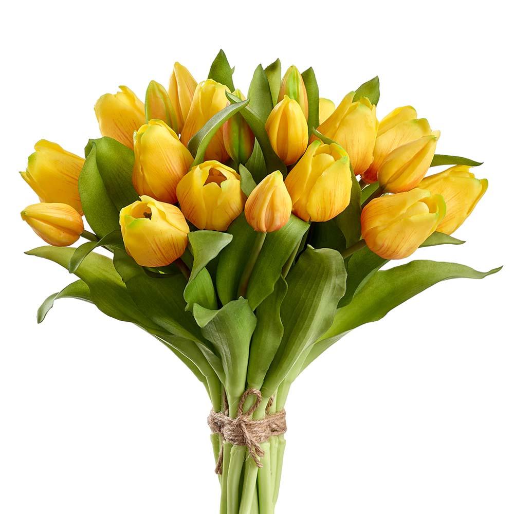 Yellow tulip bouquet with sunny blooms.