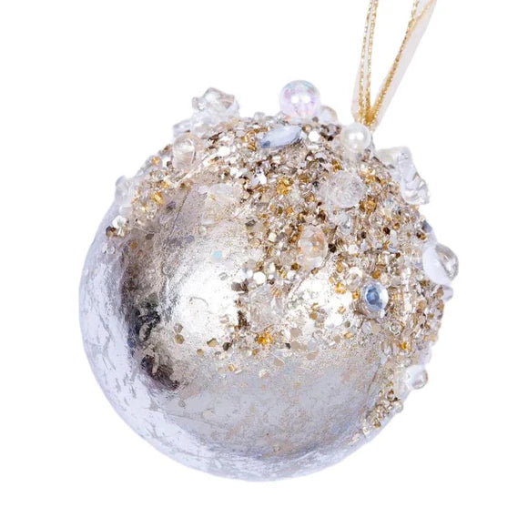 5" Platinum Dazzling Bejeweled Ball Ornament