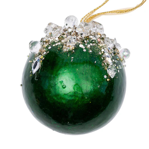 Emerald dazzling bejeweled ball ornament with jewel detail.