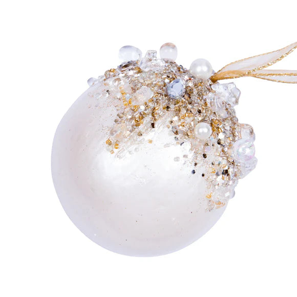 Champagne bejeweled ball ornament with jewel accents.