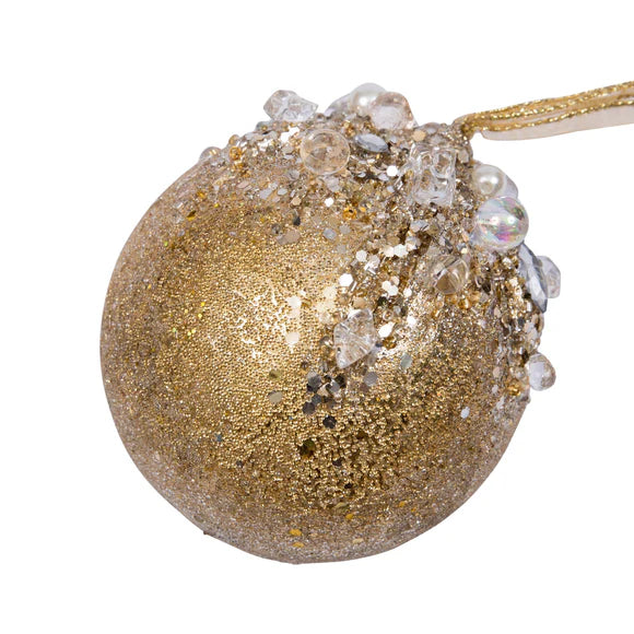 5" Gold Beaded Bejeweled Ball Ornament
