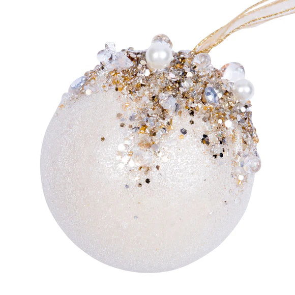 Pearl beaded bejeweled ball ornament with jewel accents.