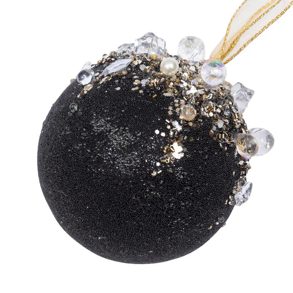 5" Black Beaded Bejeweled Ball Ornament