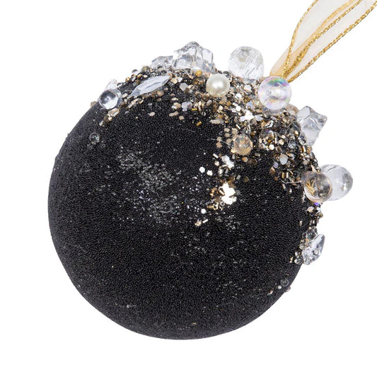 5" Black Beaded Bejeweled Ball Ornament