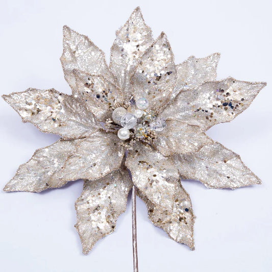 14" Poinsettia Platinum Beaded Jewel