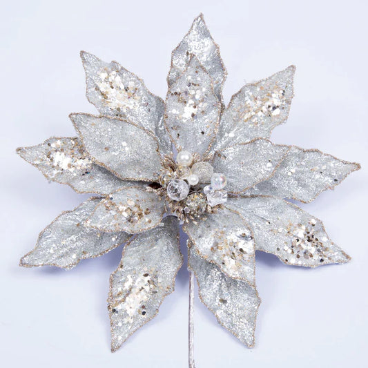 14" Poinsettia Silver