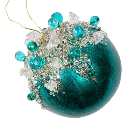 5" Teal Crystal Bejeweled Ball Ornament
