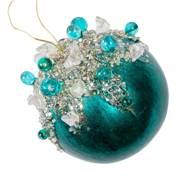 Teal crystal ball ornament for holiday decorating