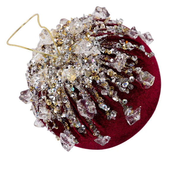 5" Burgundy Velvet Bejeweled Ball Ornament