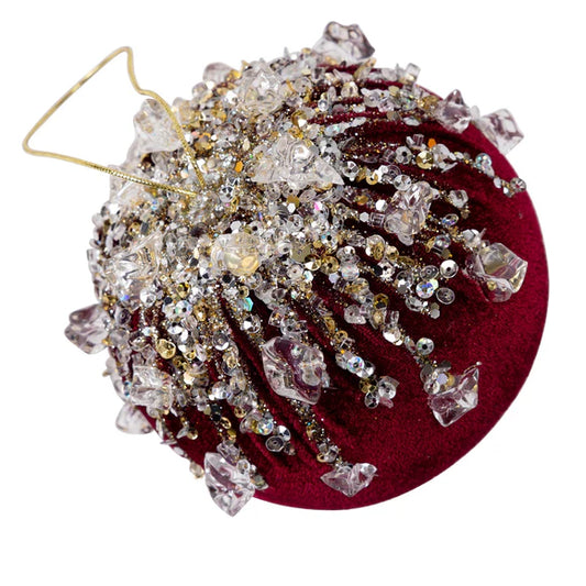 5" Burgundy Velvet Bejeweled Ball Ornament