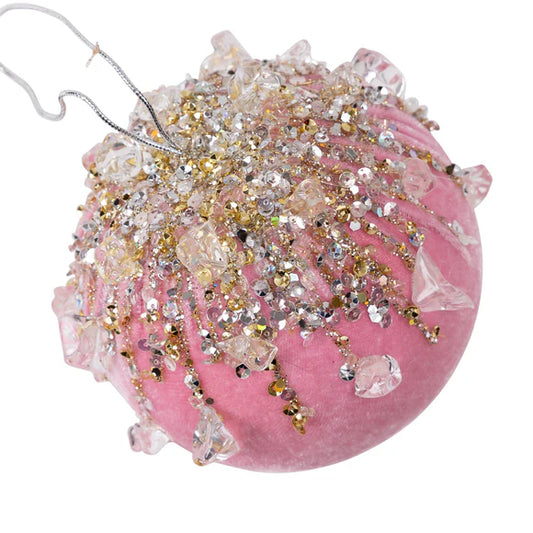 5" Light Pink Velvet Bejeweled Ball Ornament
