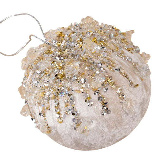 5" Pearl Velvet Bejeweled Ball Ornament
