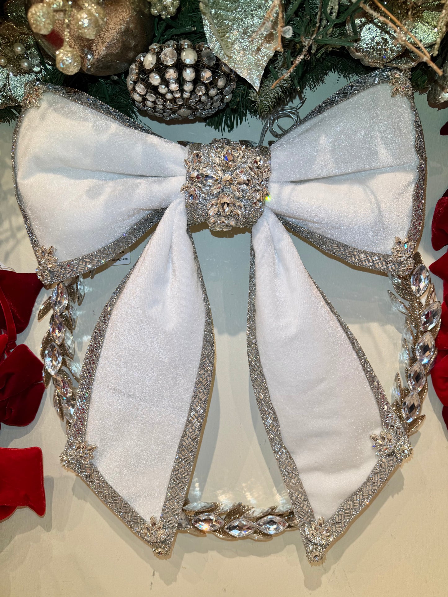 Blinged Bow, Silver on White