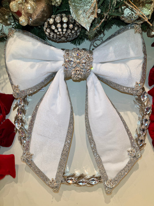 Blinged Bow, Silver on White