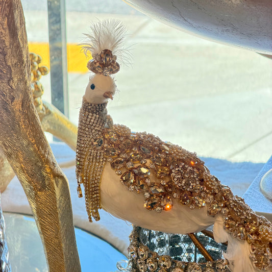25” Gilded Peacock, Gold on White