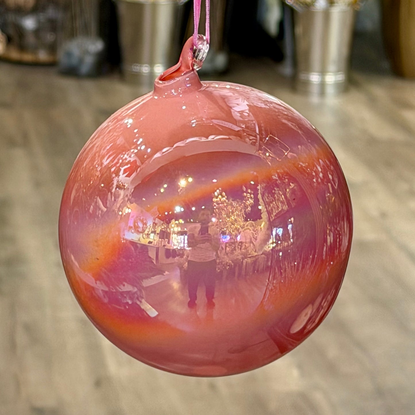 120mm Coral Iridescent Glass Ball Ornament