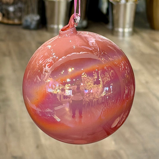 120mm Coral Iridescent Glass Ball Ornament
