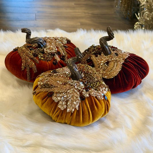 (Set of 3) 9”x6” Gemmed Pumpkins A