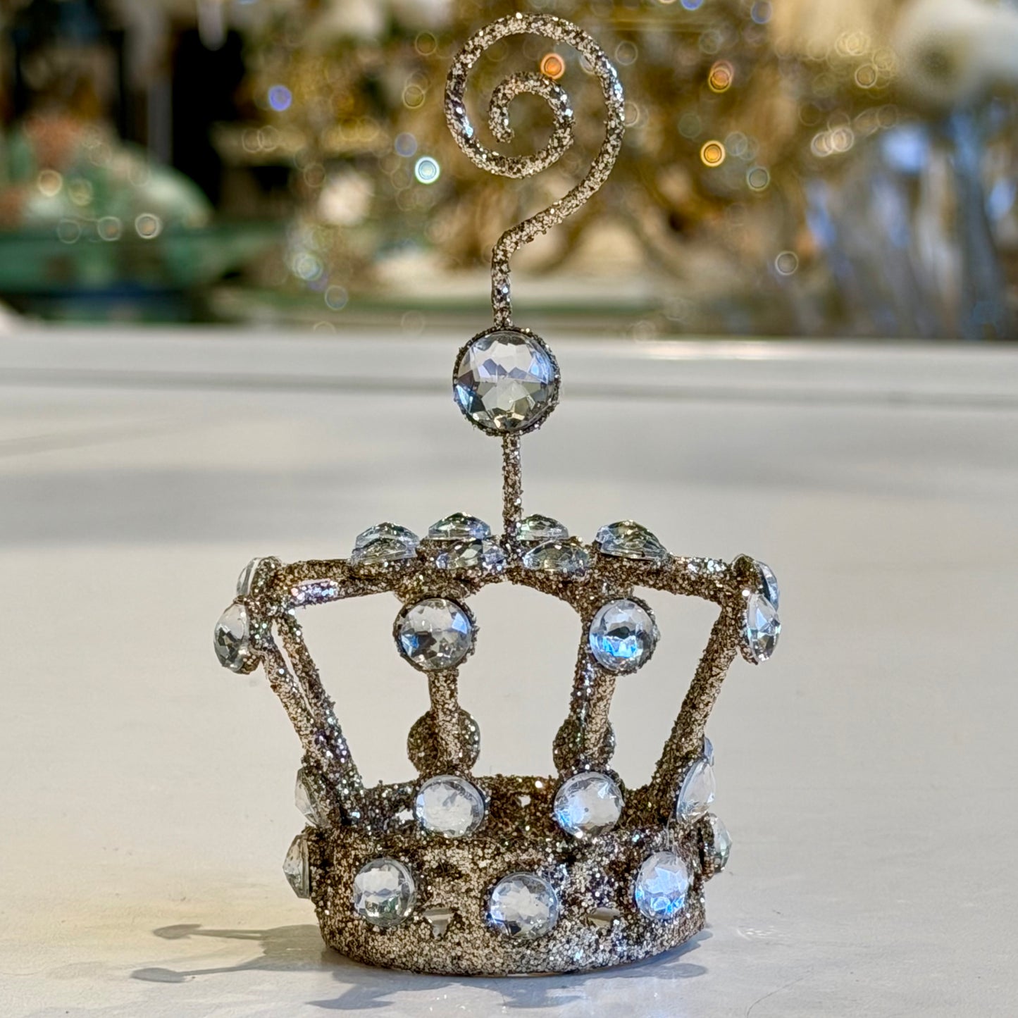 4.5" Crown Rhinestone Glittered Clear Gold