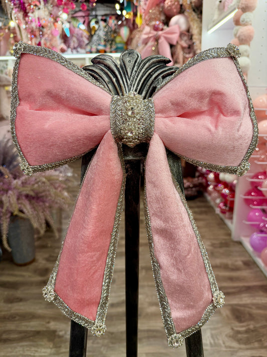 Blinged Bow, Silver on Pink