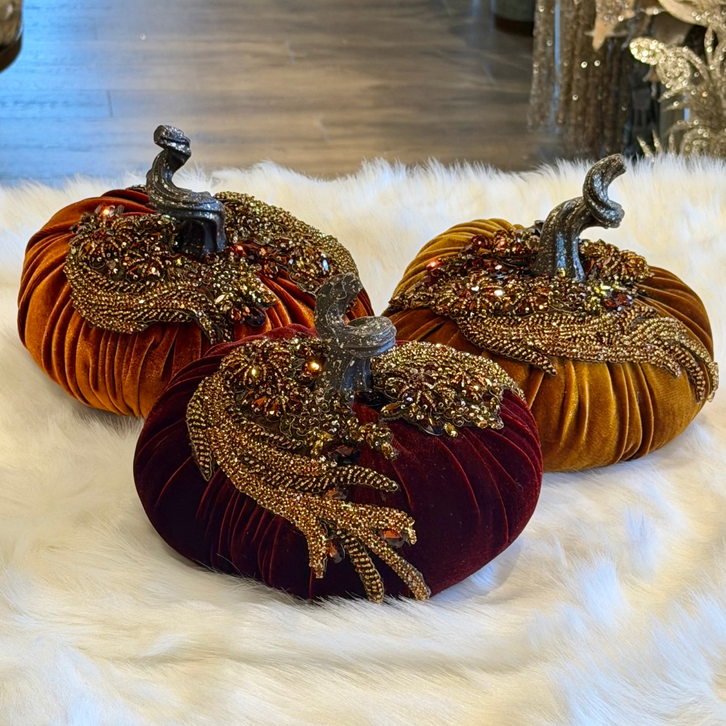 (Set of 3) 9”x6” Gemmed Pumpkins B