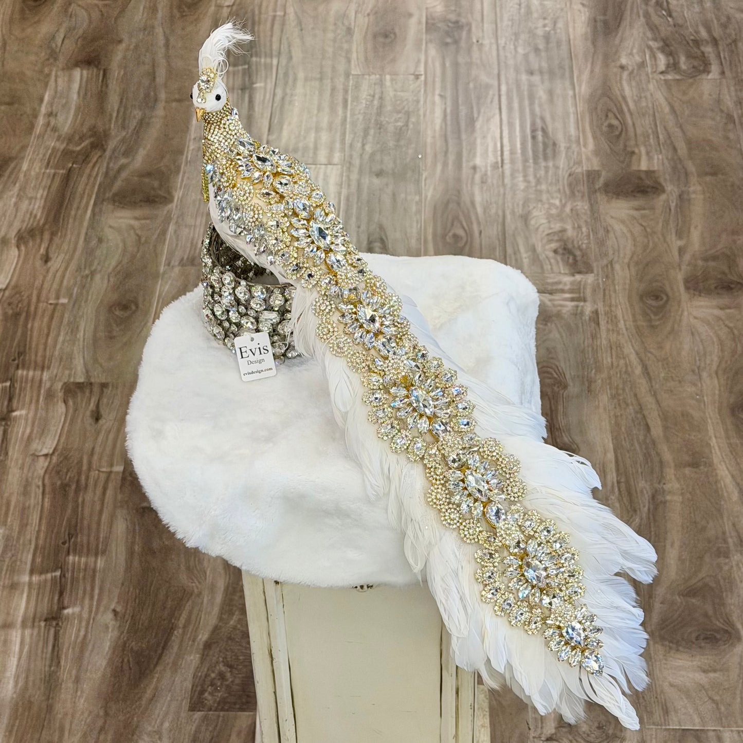 26” Glimmering Peacock, Gold on White