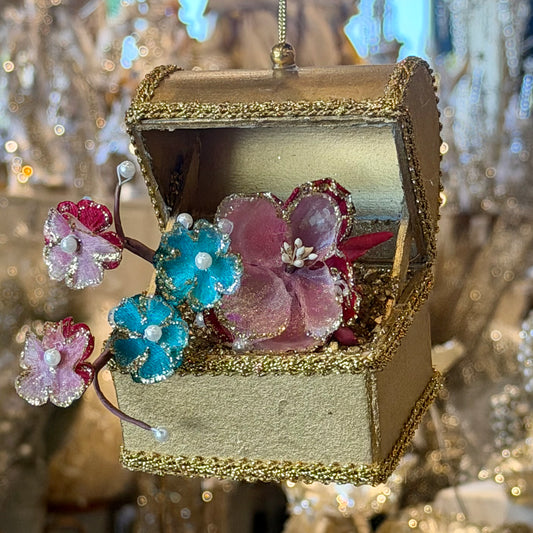 4" Floral Treasure Chest Gold