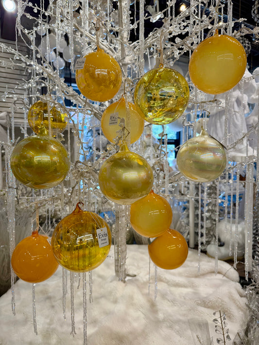 Golden Yellow Dozen 12x6” Glass Ornaments Bundle