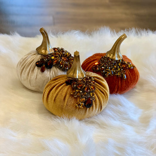 (Set of 3) 4” Gem Pumpkins Multicolor