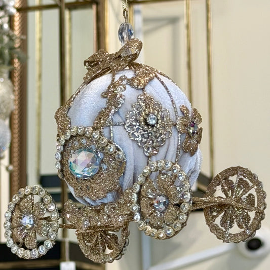 20cm Jewel Carriage Ornament Gold Cream